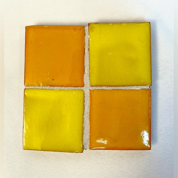 Eclectic Color Block Ceramic Tile 4 Drink Coasters Handcrafted Boho Multicolor - Picture 2 of 6